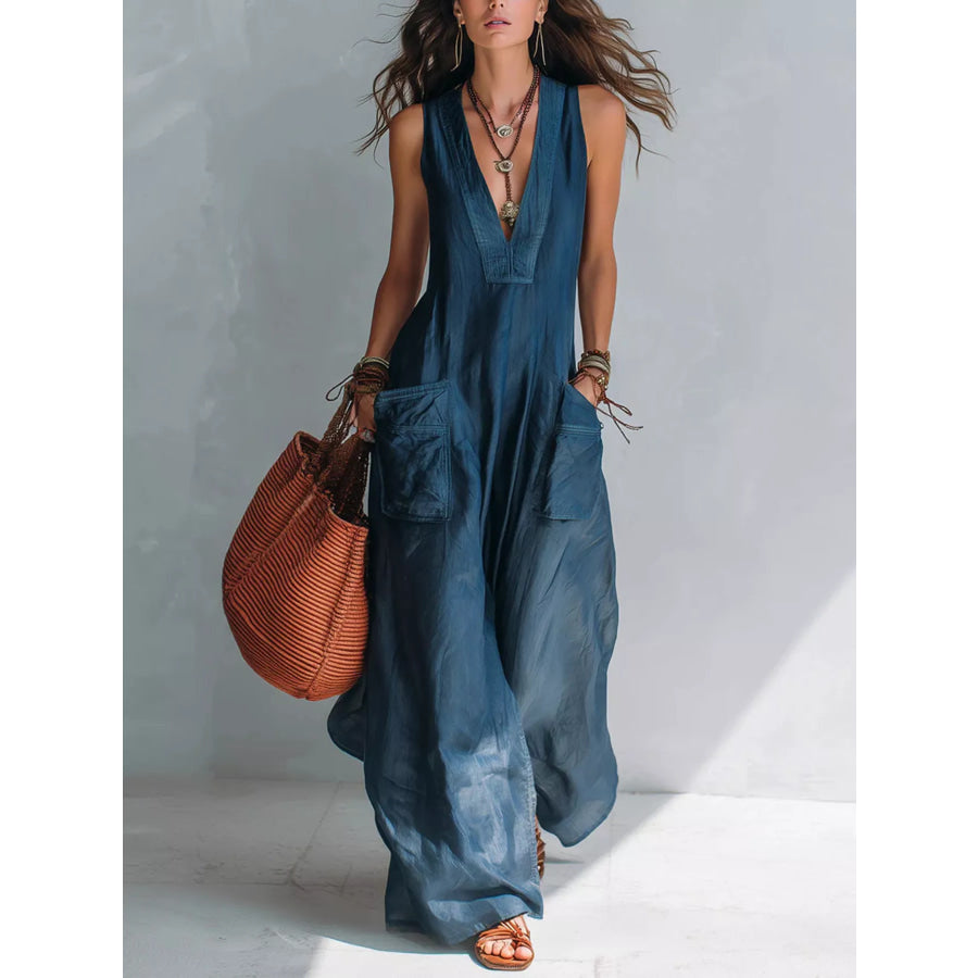 Full Size V-Neck Sleeveless Wide-Leg Jumpsuit Plus Size Blue / S Apparel and Accessories