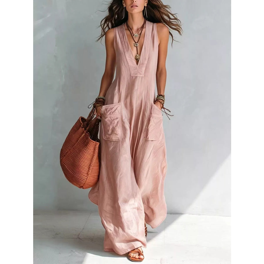 Full Size V-Neck Sleeveless Wide-Leg Jumpsuit Plus Size Pink / S Apparel and Accessories