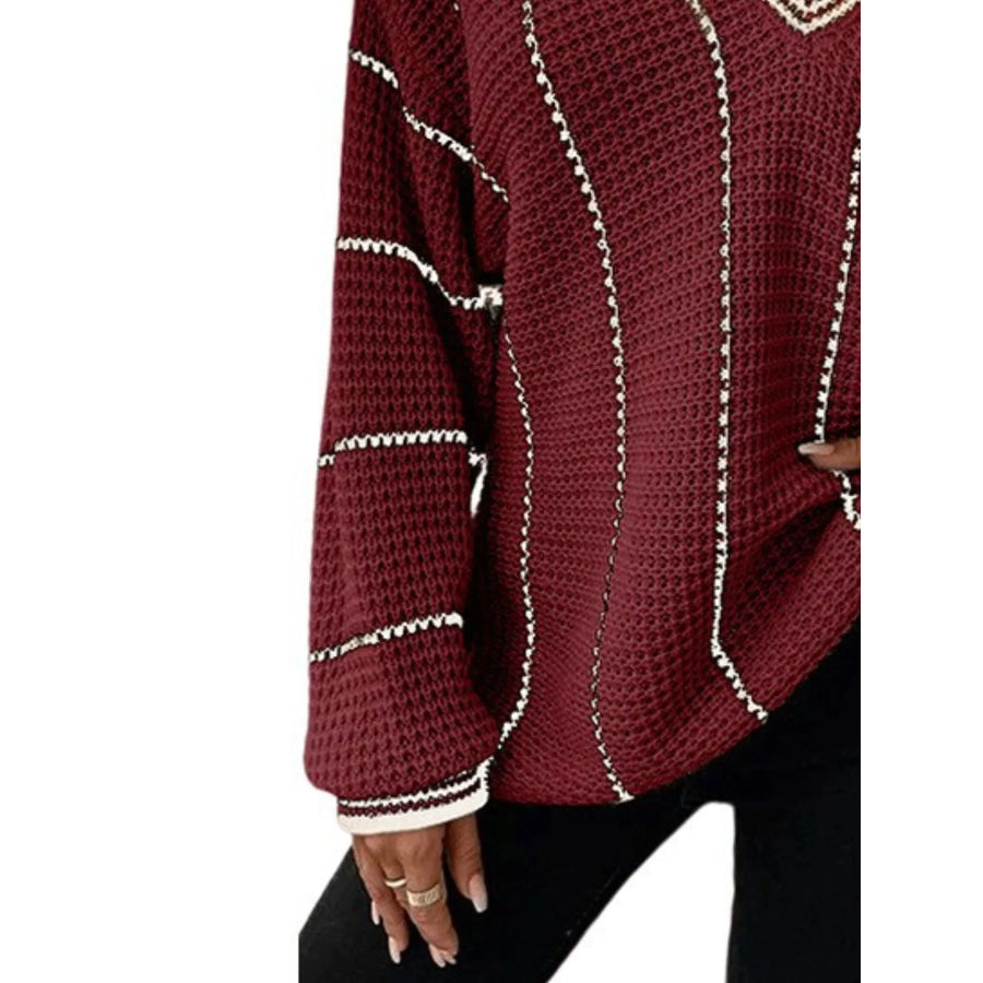 Full Size V-Neck Textured Knit Sweater Plus Size Apparel and Accessories