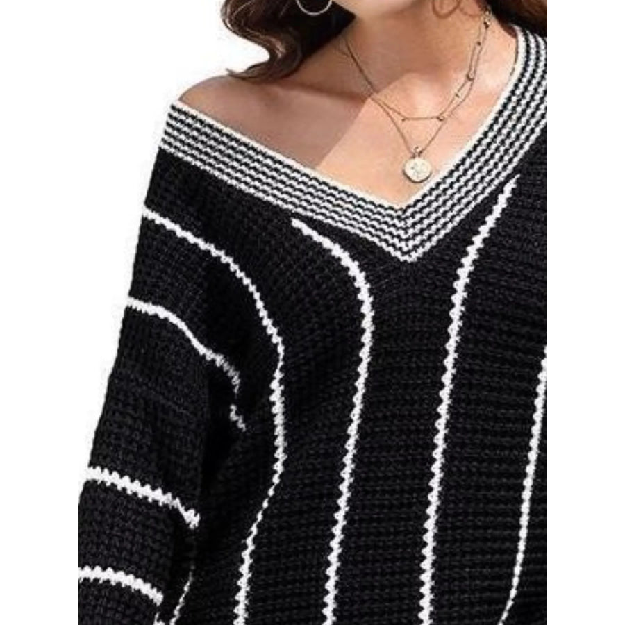 Full Size V-Neck Textured Knit Sweater Plus Size Apparel and Accessories