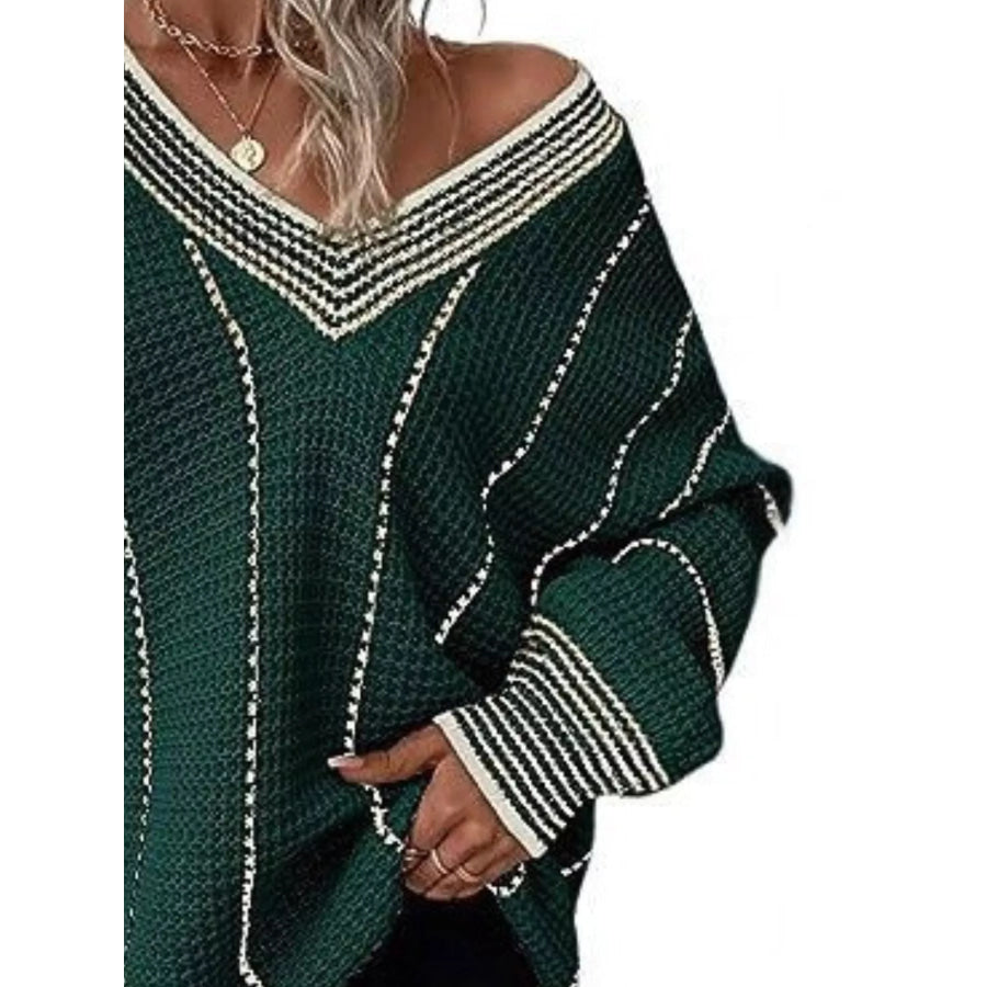 Full Size V-Neck Textured Knit Sweater Plus Size Apparel and Accessories
