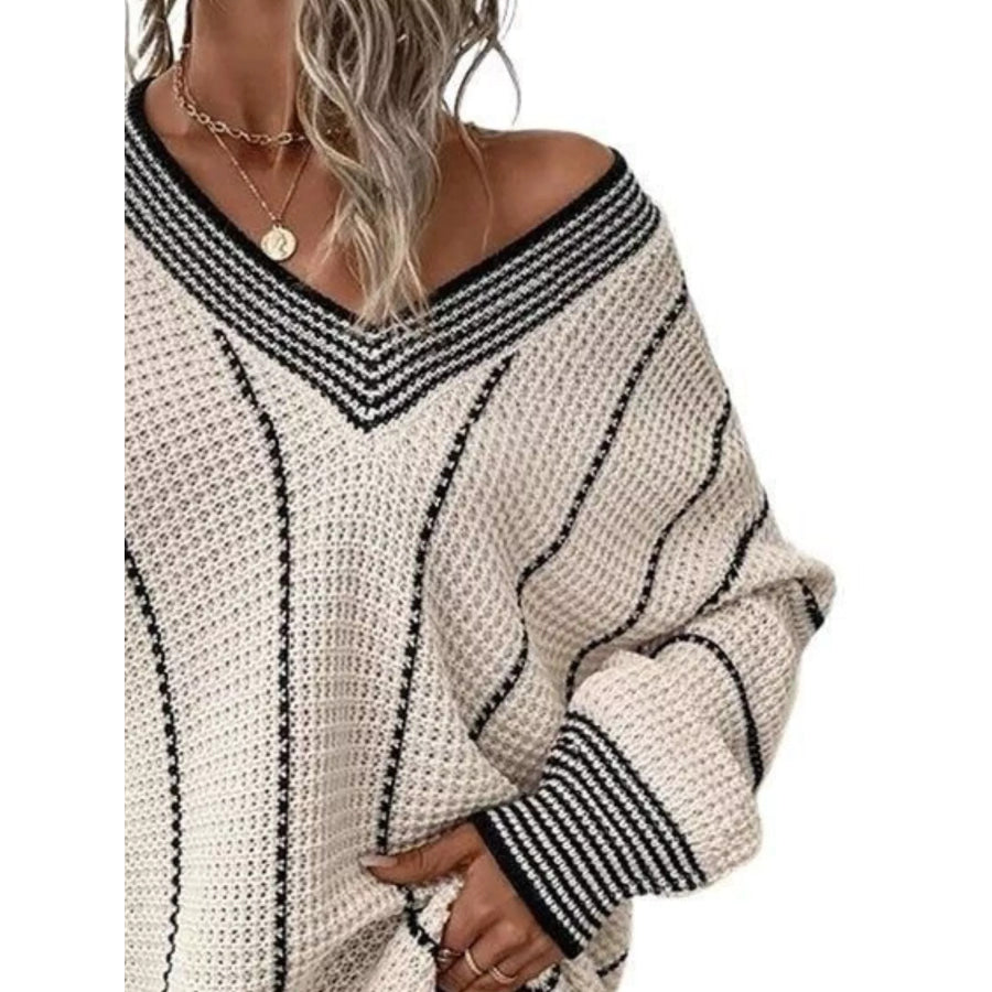 Full Size V-Neck Textured Knit Sweater Plus Size Apparel and Accessories