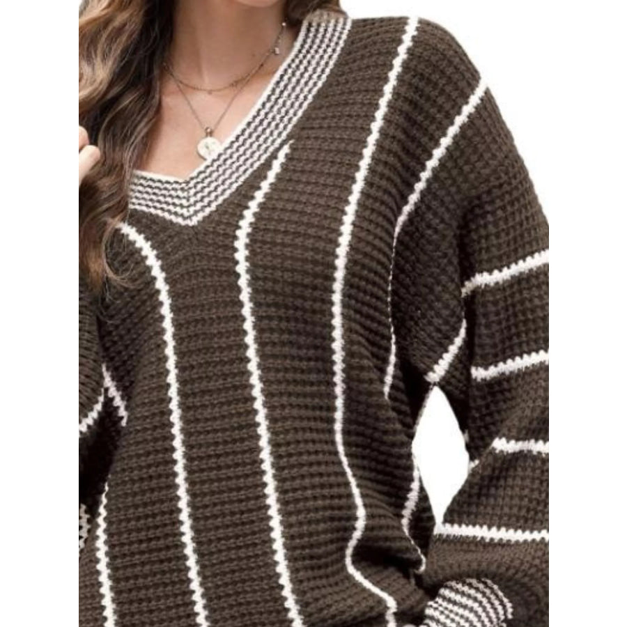 Full Size V-Neck Textured Knit Sweater Plus Size Apparel and Accessories