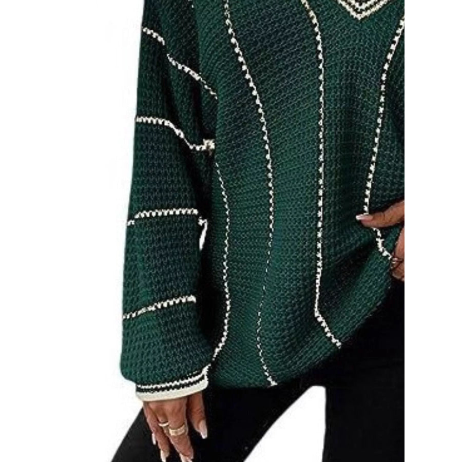 Full Size V-Neck Textured Knit Sweater Plus Size Apparel and Accessories