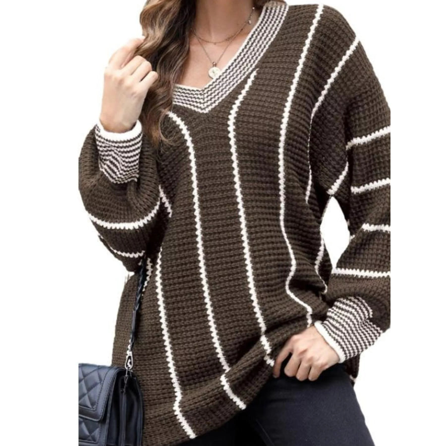 Full Size V-Neck Textured Knit Sweater Plus Size Apparel and Accessories