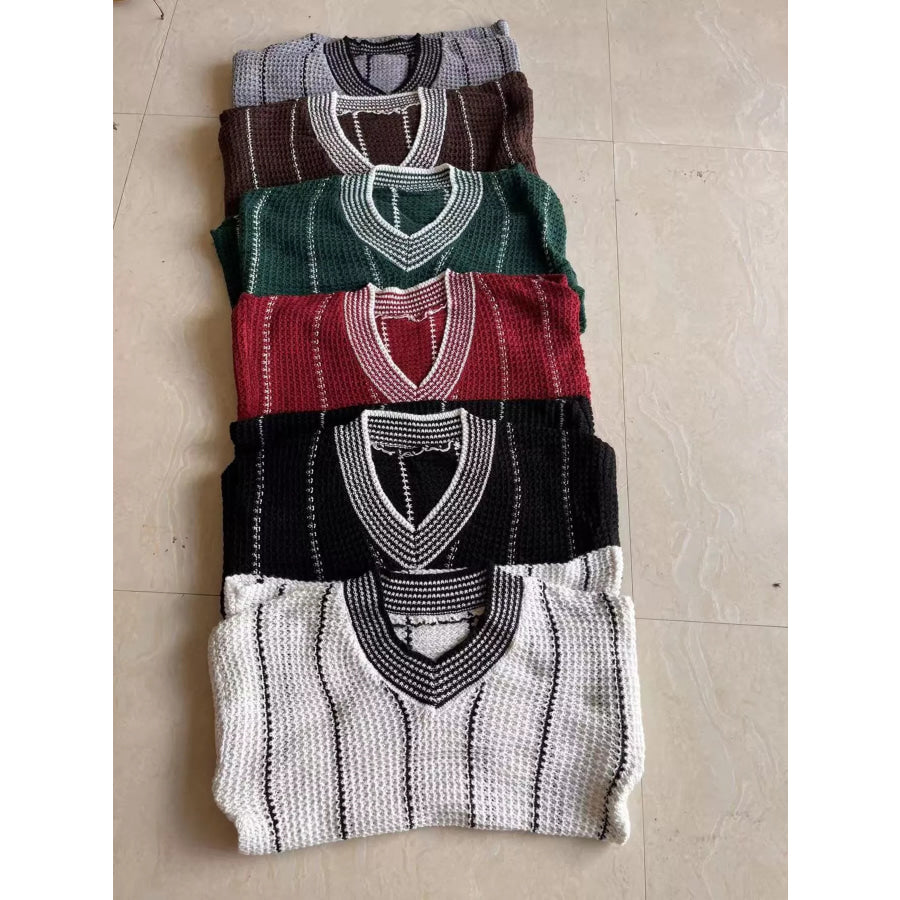 Full Size V-Neck Textured Knit Sweater Plus Size Apparel and Accessories