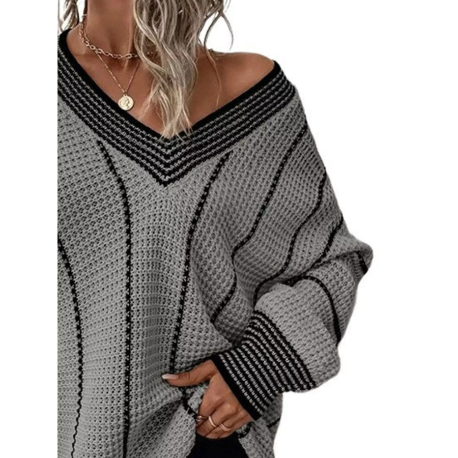 Full Size V-Neck Textured Knit Sweater Plus Size Apparel and Accessories