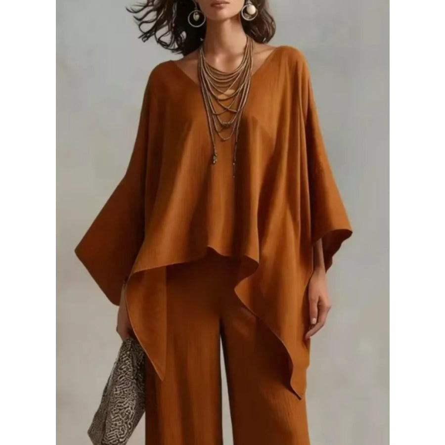 Full Size V-Neck Top and Pants Set Plus Size Apparel and Accessories