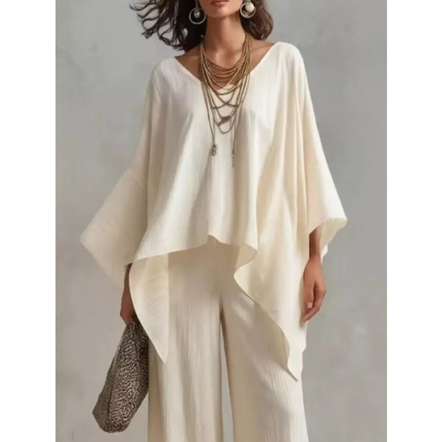 Full Size V-Neck Top and Pants Set Plus Size White / S Apparel and Accessories