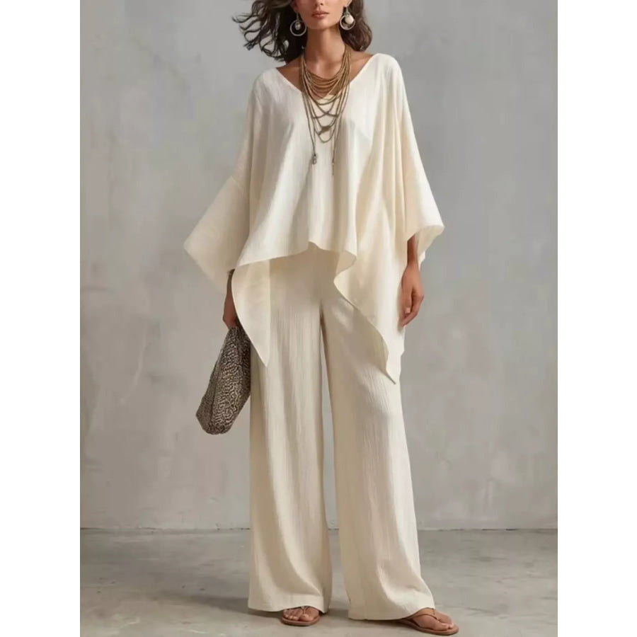 Full Size V-Neck Top and Pants Set Plus Size White / S Apparel and Accessories
