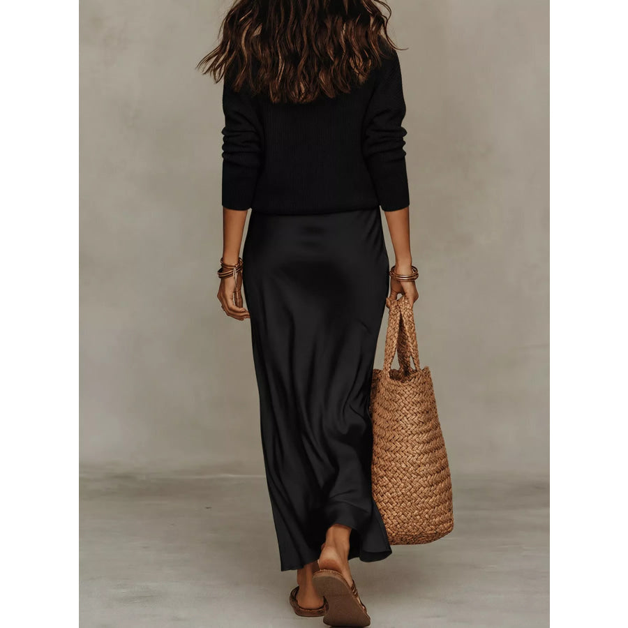 Full Size V-Neck Top and Satin Midi Skirt Set Plus Apparel Accessories