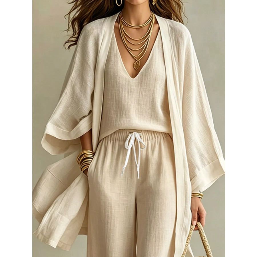 Full Size V-Neck Top & Cardigan and Pants Set Plus Apparel Accessories