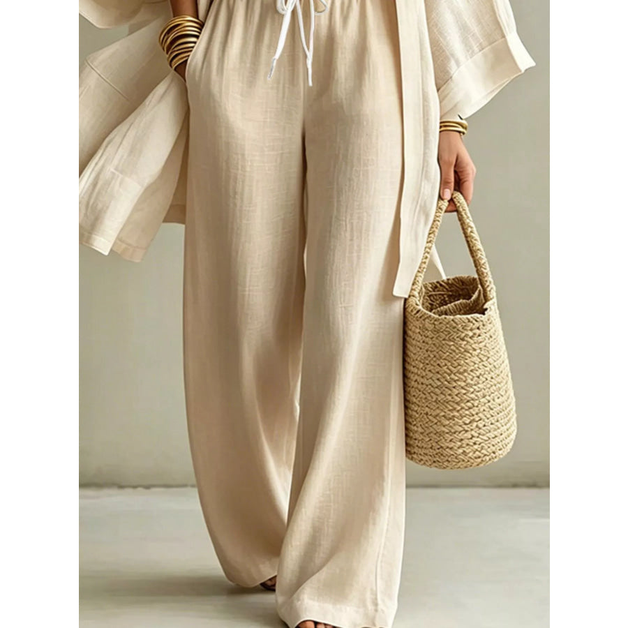 Full Size V-Neck Top & Cardigan and Pants Set Plus Apparel Accessories