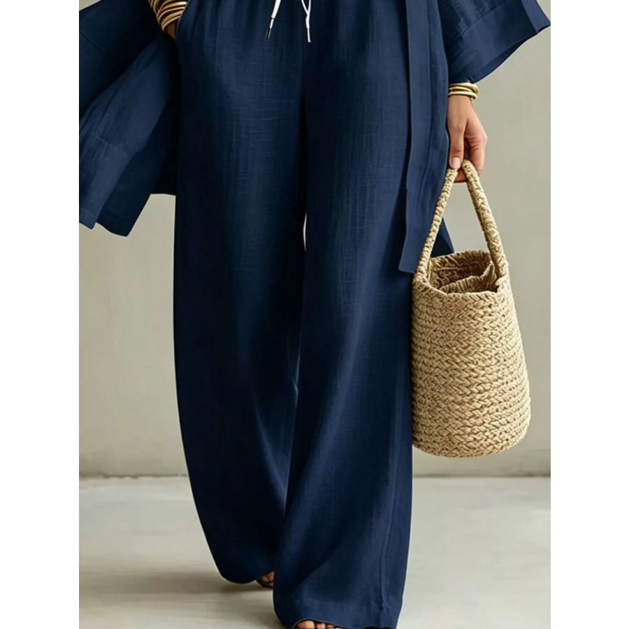 Full Size V-Neck Top & Cardigan and Pants Set Plus Apparel Accessories