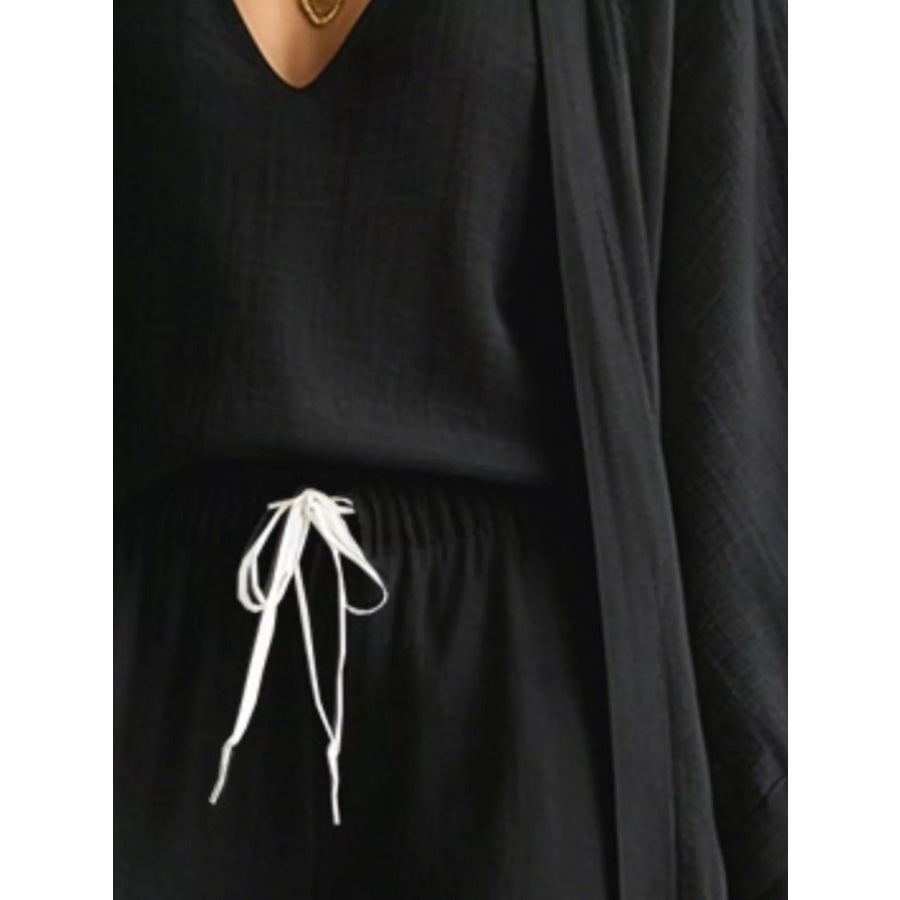 Full Size V-Neck Top & Cardigan and Pants Set Plus Apparel Accessories
