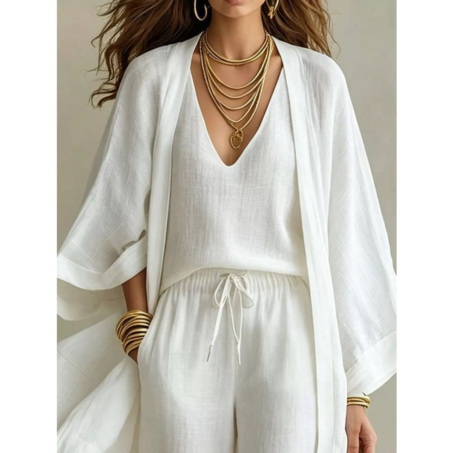 Full Size V-Neck Top & Cardigan and Pants Set Plus Apparel Accessories