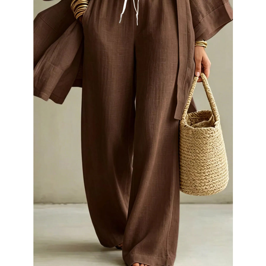 Full Size V-Neck Top & Cardigan and Pants Set Plus Apparel Accessories