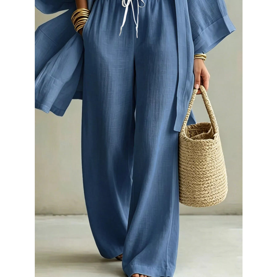 Full Size V-Neck Top & Cardigan and Pants Set Plus Apparel Accessories