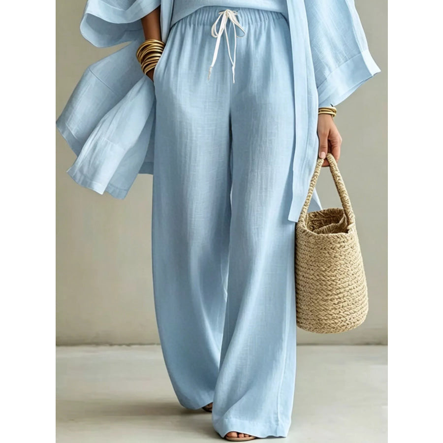 Full Size V-Neck Top & Cardigan and Pants Set Plus Apparel Accessories