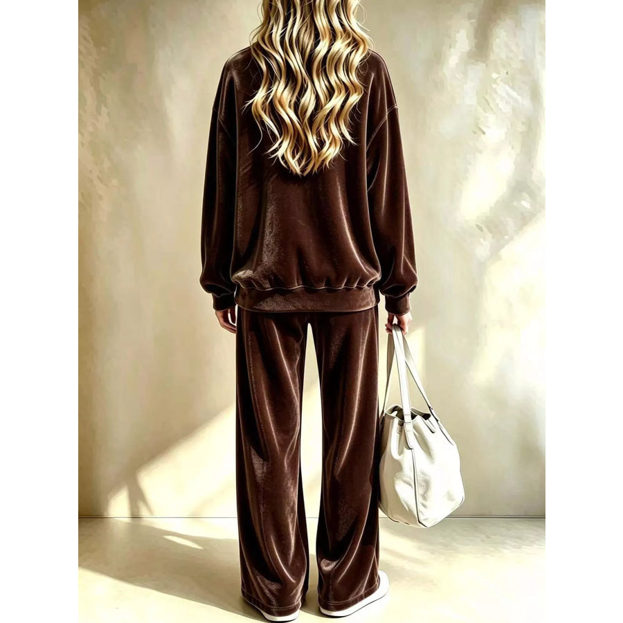 Full Size Velour Long Sleeve Top and Wide-Leg Pants Set Plus Apparel Accessories