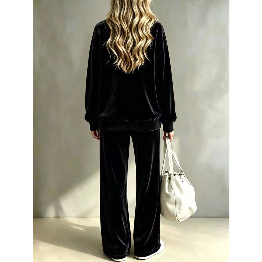 Full Size Velour Long Sleeve Top and Wide-Leg Pants Set Plus Apparel Accessories