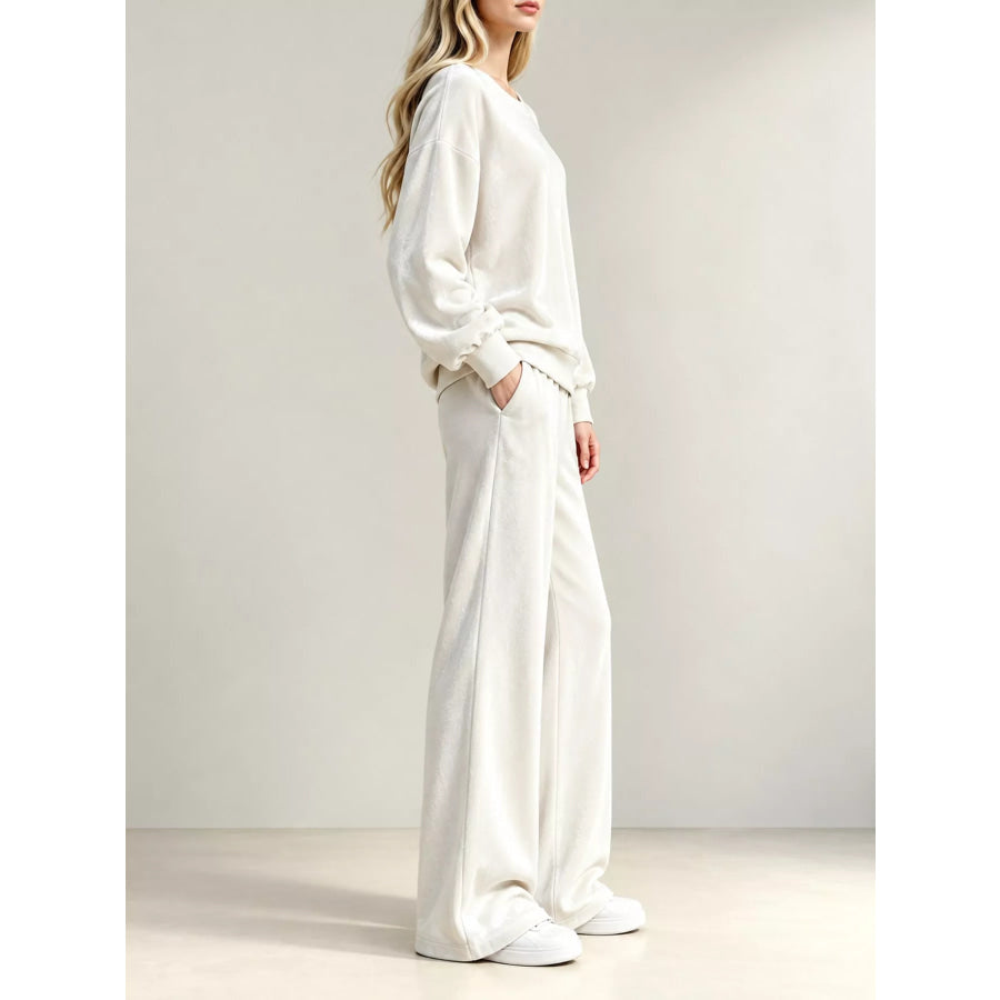 Full Size Velour Long Sleeve Top and Wide-Leg Pants Set Plus Apparel Accessories