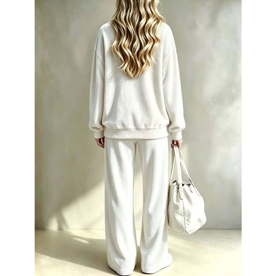 Full Size Velour Long Sleeve Top and Wide-Leg Pants Set Plus Apparel Accessories