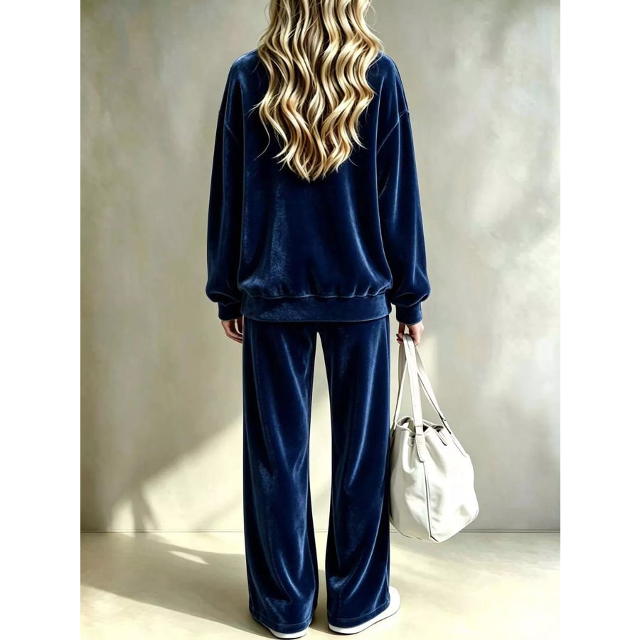 Full Size Velour Long Sleeve Top and Wide-Leg Pants Set Plus Apparel Accessories