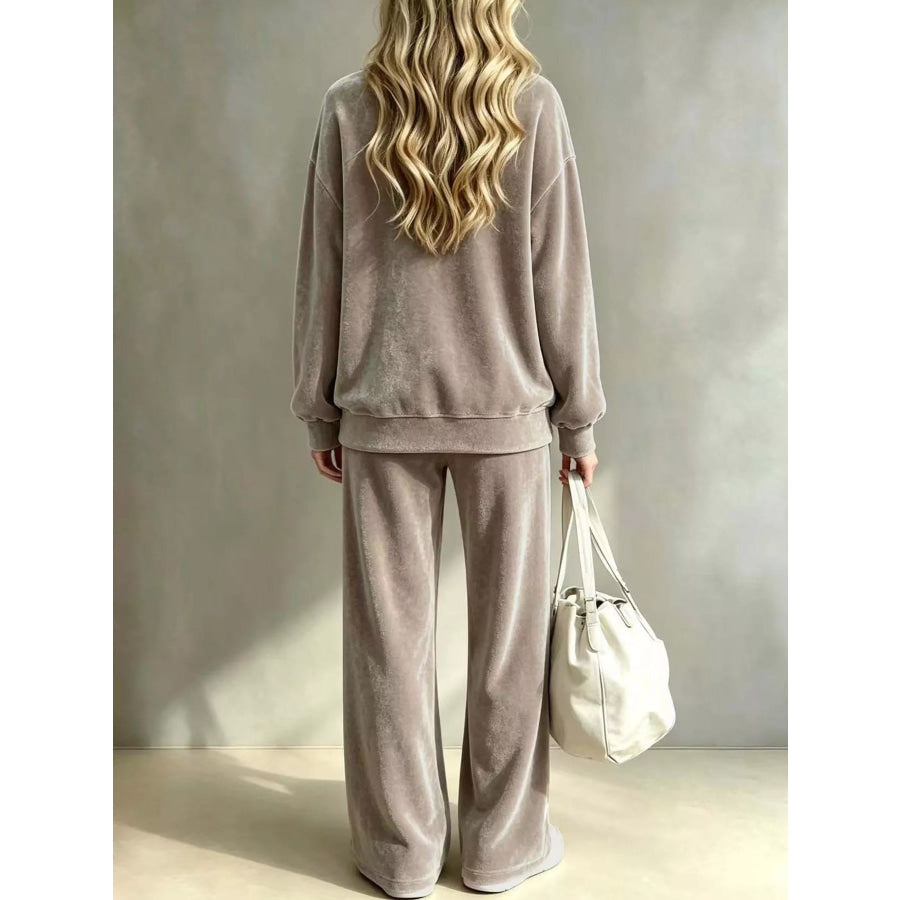Full Size Velour Long Sleeve Top and Wide-Leg Pants Set Plus Apparel Accessories