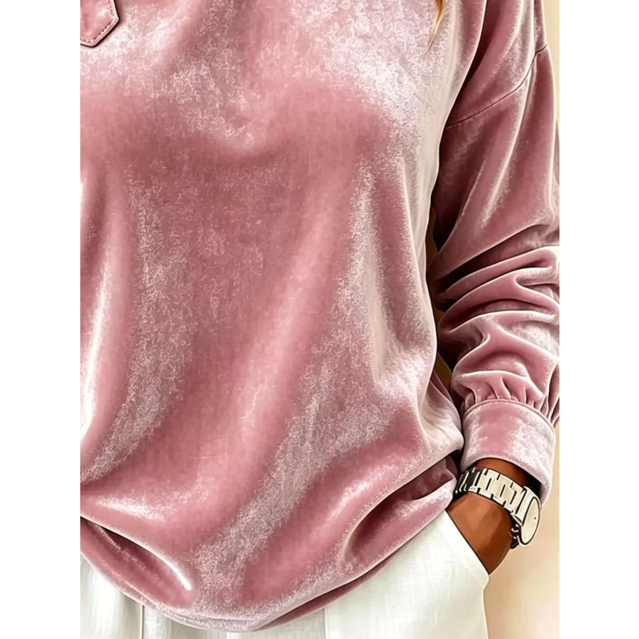 Full Size Velvet Asymmetrical Neck Sweatshirt with Buckle Detail Plus Apparel and Accessories