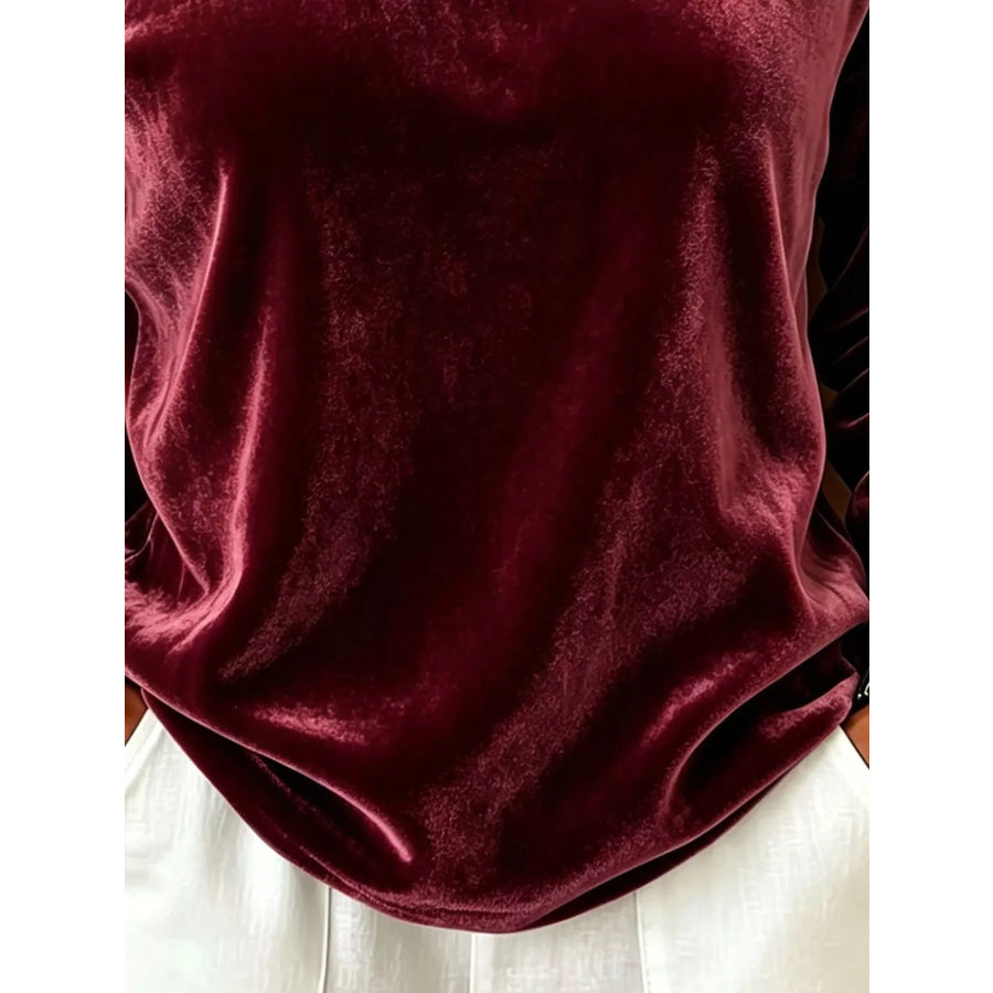 Full Size Velvet Asymmetrical Neck Sweatshirt with Buckle Detail Plus Apparel and Accessories