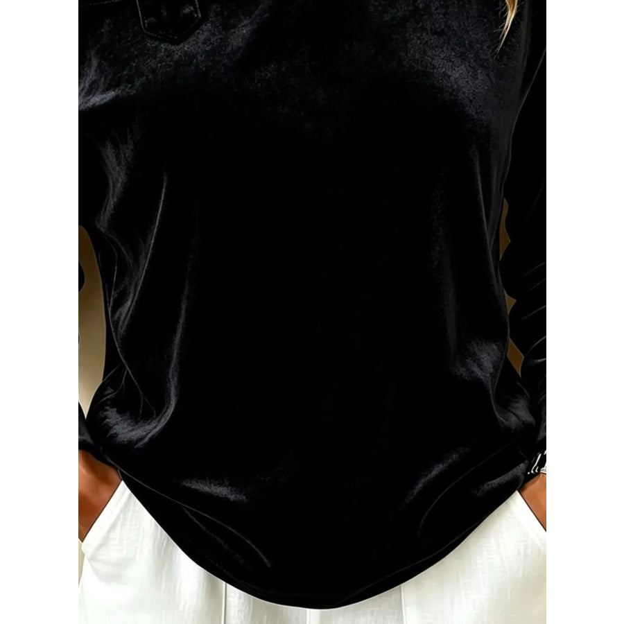 Full Size Velvet Asymmetrical Neck Sweatshirt with Buckle Detail Plus Apparel and Accessories
