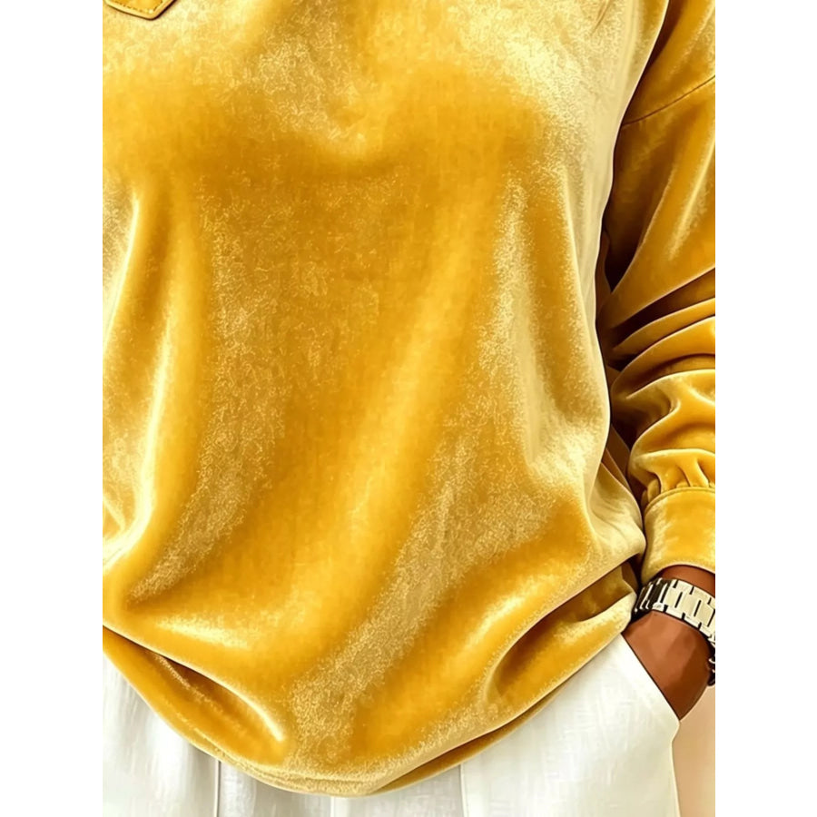 Full Size Velvet Asymmetrical Neck Sweatshirt with Buckle Detail Plus Apparel and Accessories