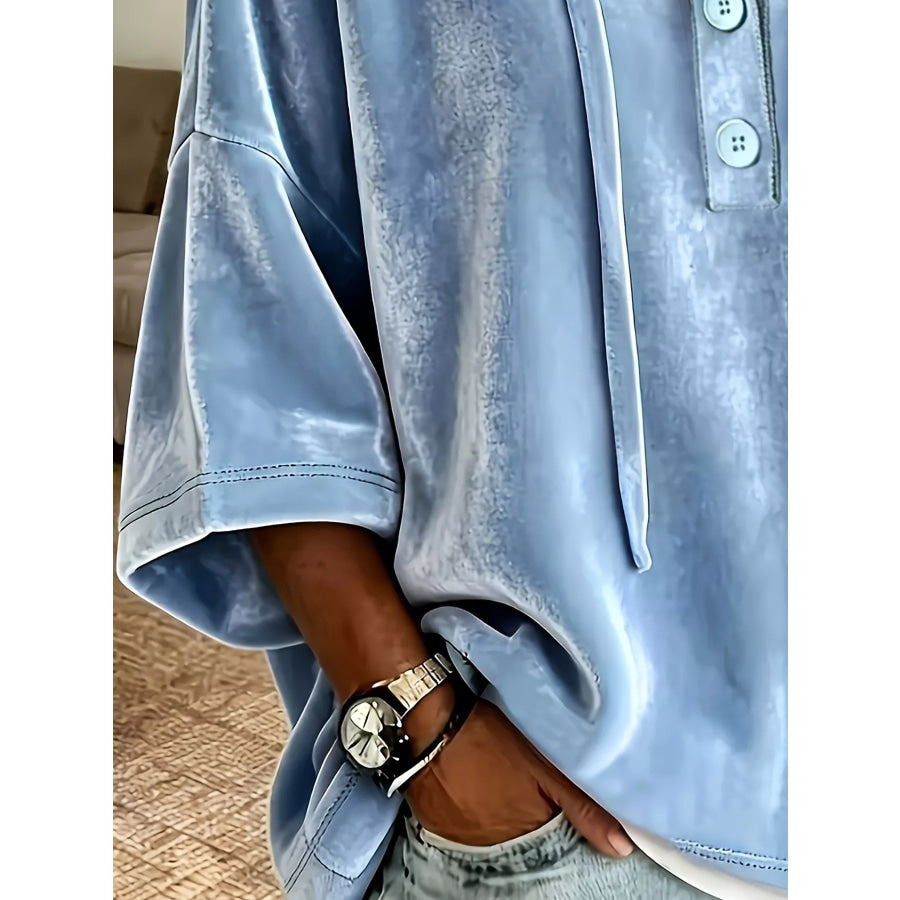 Full Size Velvet Button Detail Drawstring Hoodie Plus Size Apparel and Accessories
