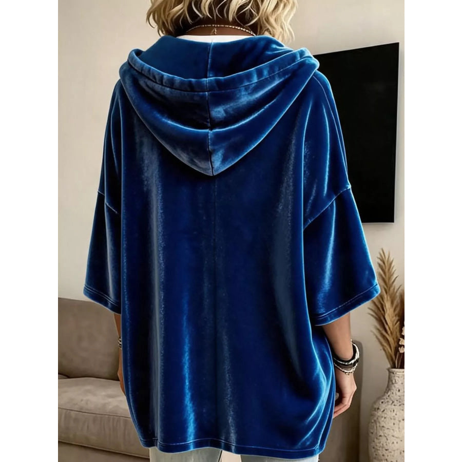 Full Size Velvet Button Detail Hoodie Plus Apparel and Accessories