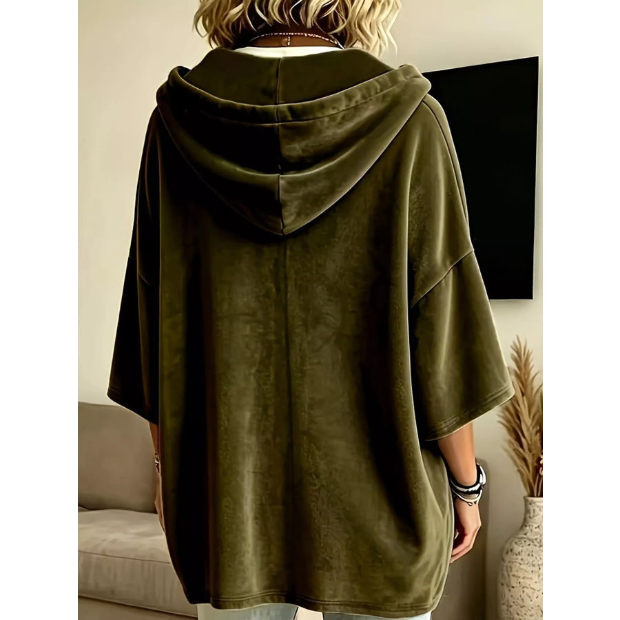 Full Size Velvet Button Detail Hoodie Plus Apparel and Accessories