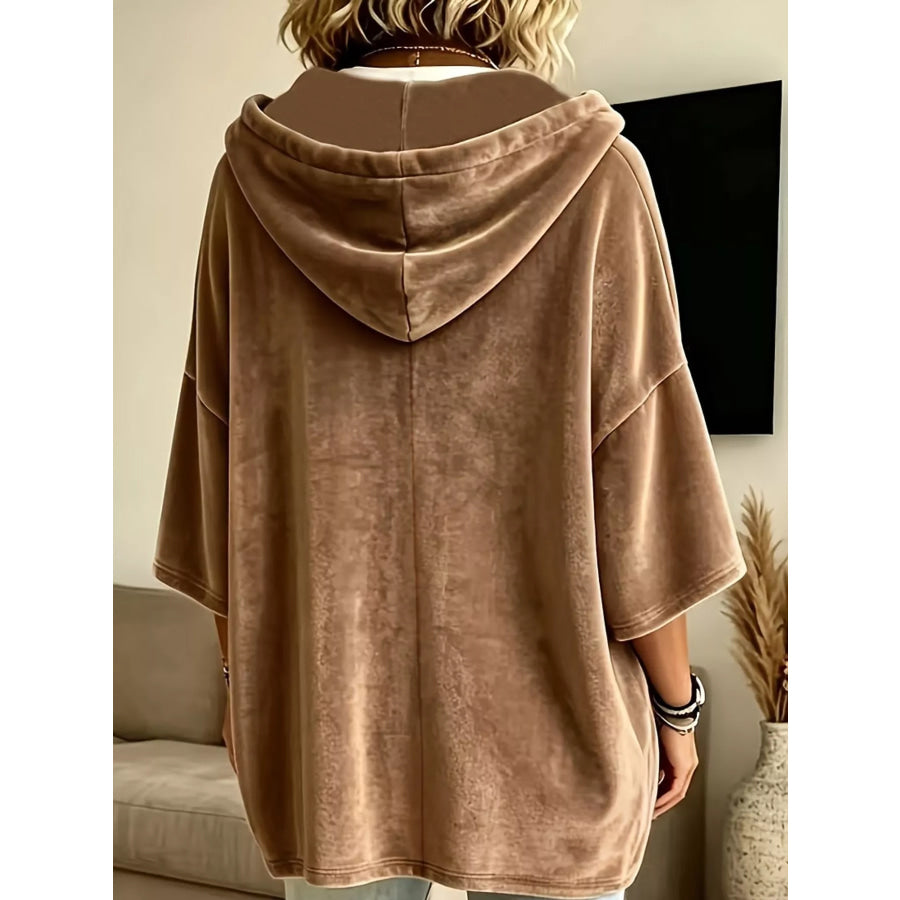 Full Size Velvet Button Detail Hoodie Plus Apparel and Accessories