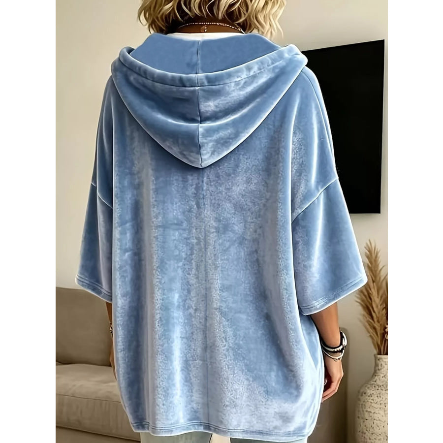 Full Size Velvet Button Detail Hoodie Plus Apparel and Accessories