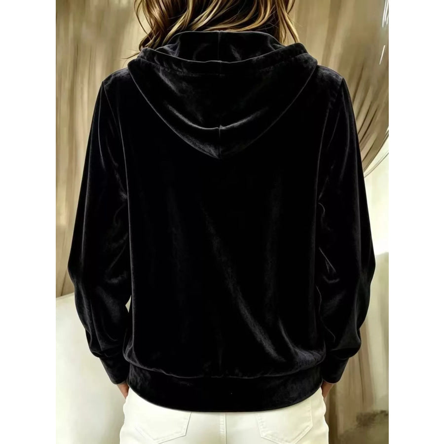 Full Size Velvet Button-Down Hooded Outerwear Plus Size Apparel and Accessories