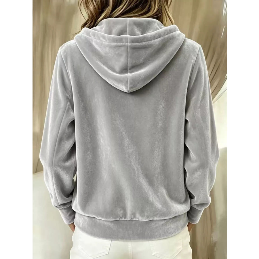 Full Size Velvet Button-Down Hooded Outerwear Plus Size Apparel and Accessories