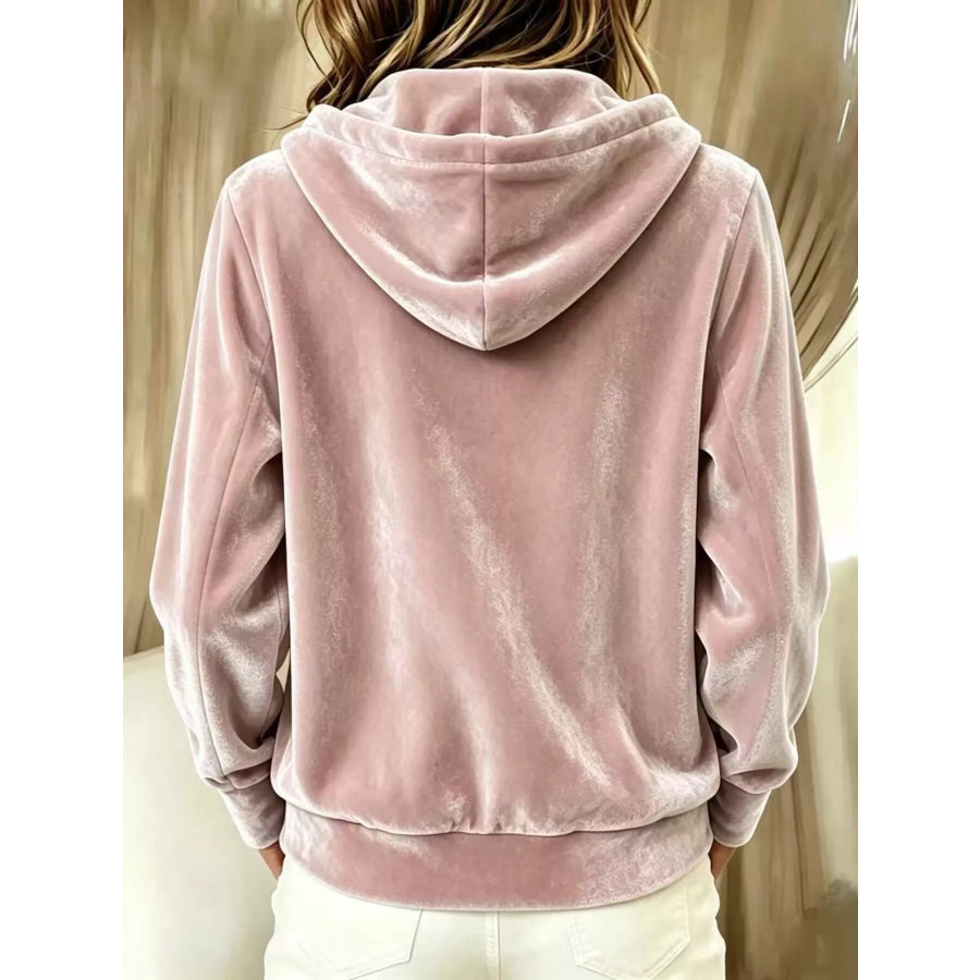 Full Size Velvet Button-Down Hooded Outerwear Plus Size Apparel and Accessories