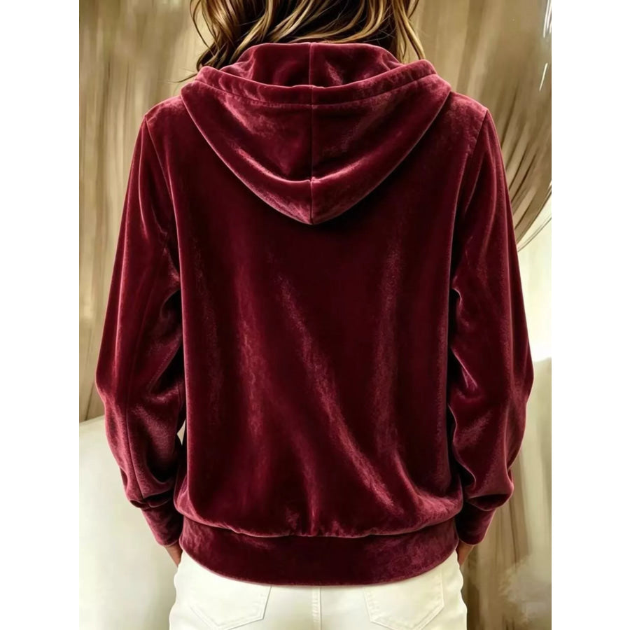 Full Size Velvet Button-Down Hooded Outerwear Plus Size Apparel and Accessories