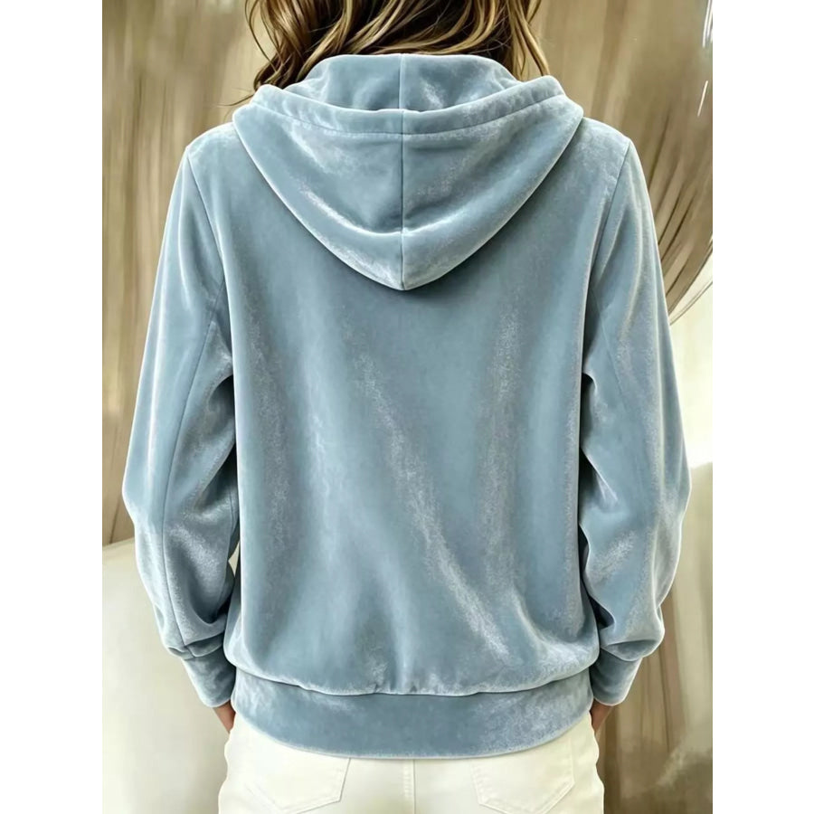 Full Size Velvet Button-Down Hooded Outerwear Plus Size Apparel and Accessories