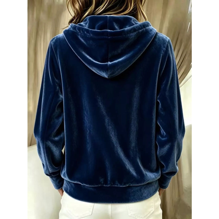 Full Size Velvet Button-Down Hooded Outerwear Plus Size Apparel and Accessories