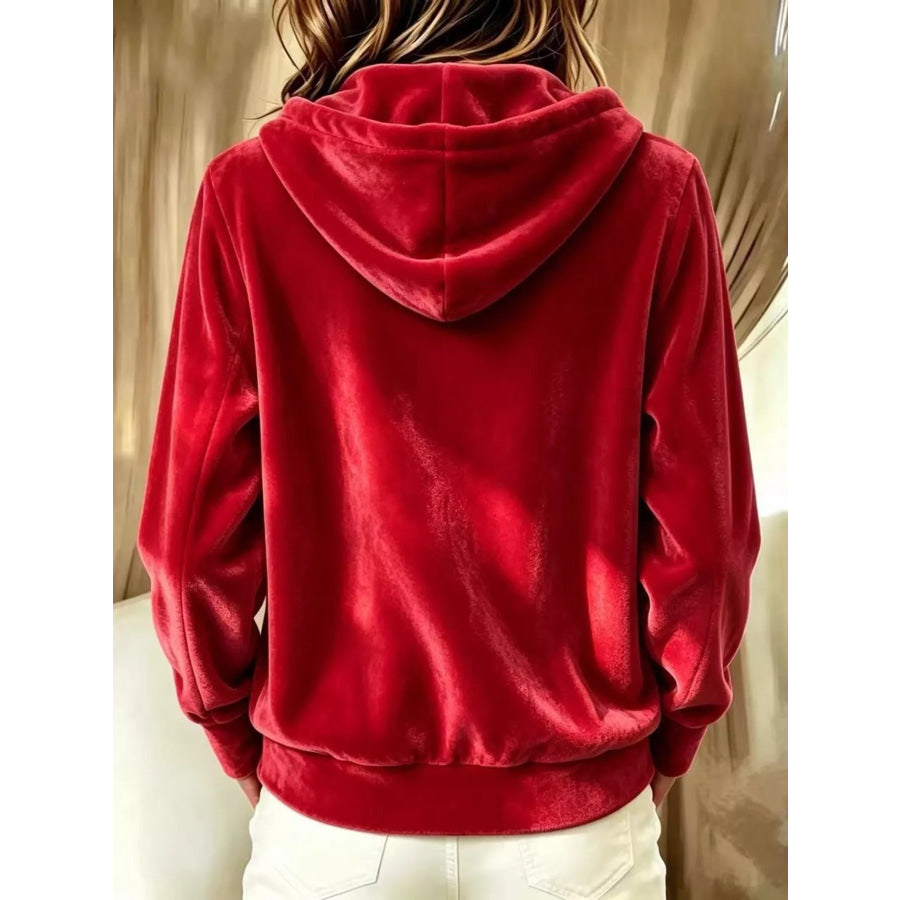 Full Size Velvet Button-Down Hooded Outerwear Plus Size Apparel and Accessories