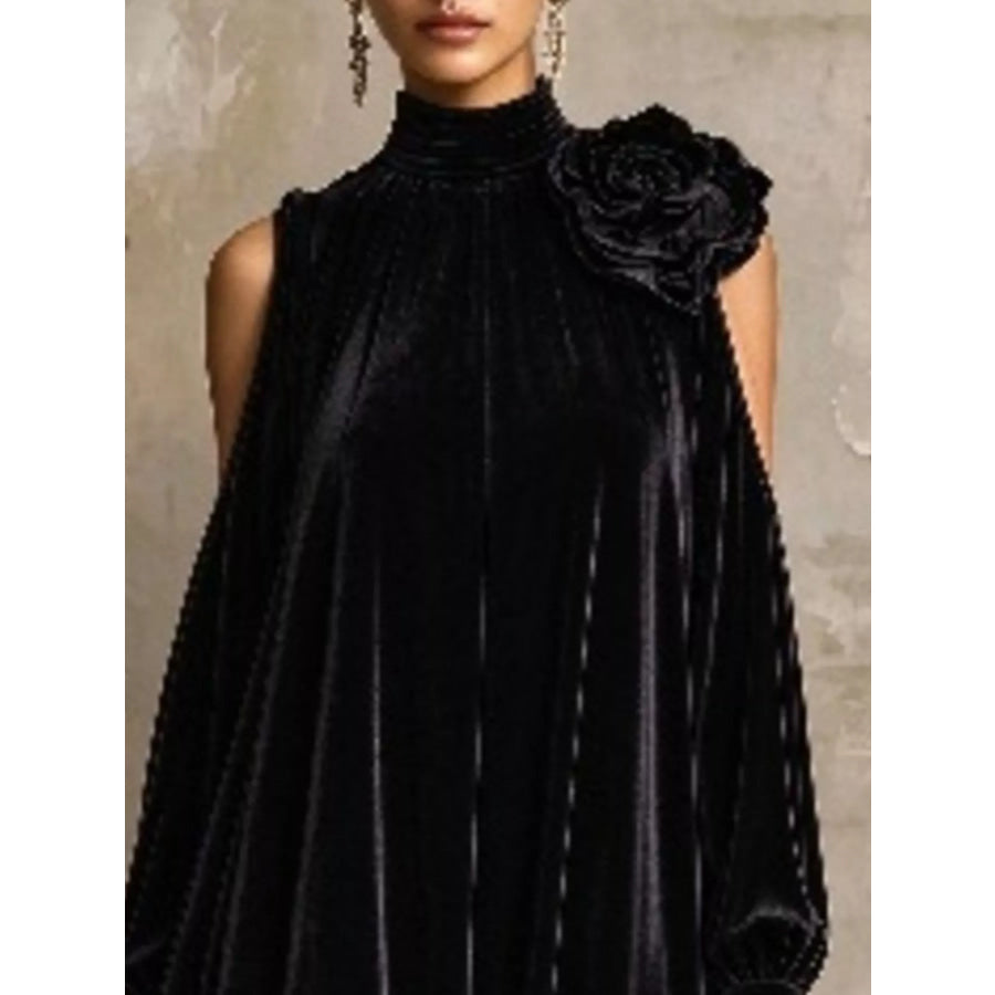 Full Size Velvet Cold-Shoulder Maxi Dress with Floral Applique Plus Apparel and Accessories