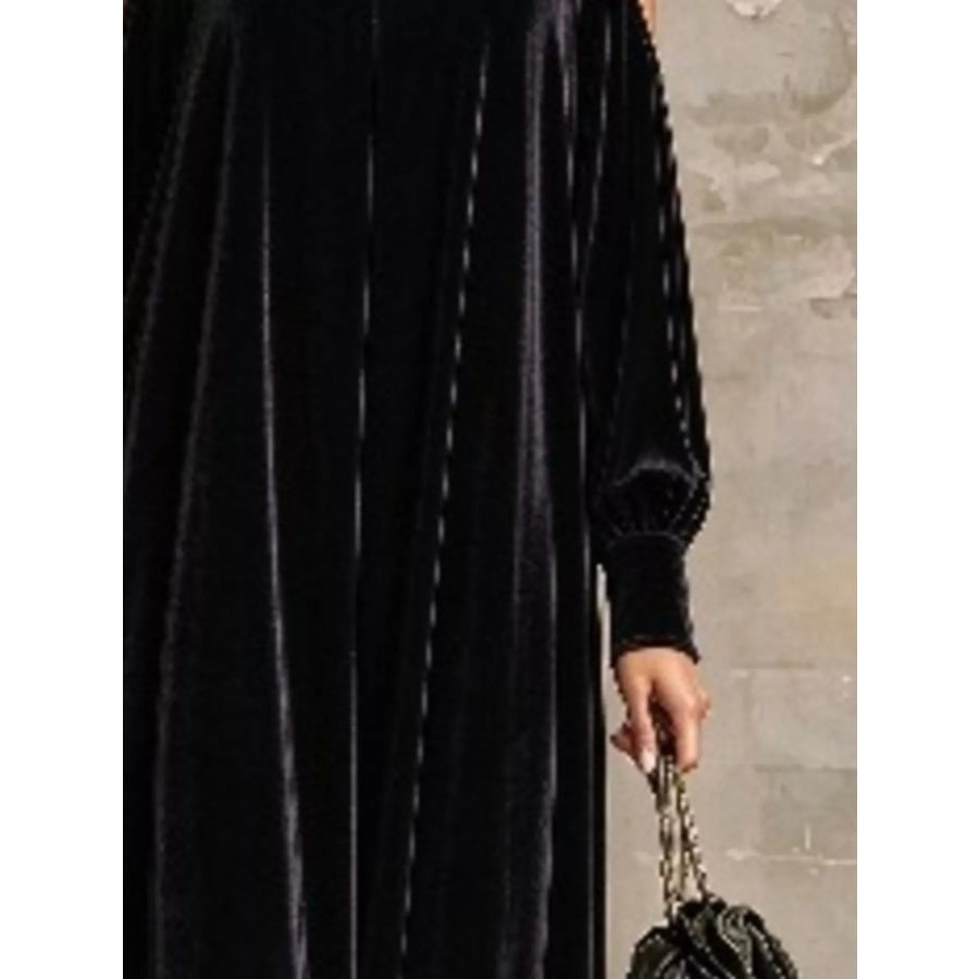 Full Size Velvet Cold-Shoulder Maxi Dress with Floral Applique Plus Apparel and Accessories
