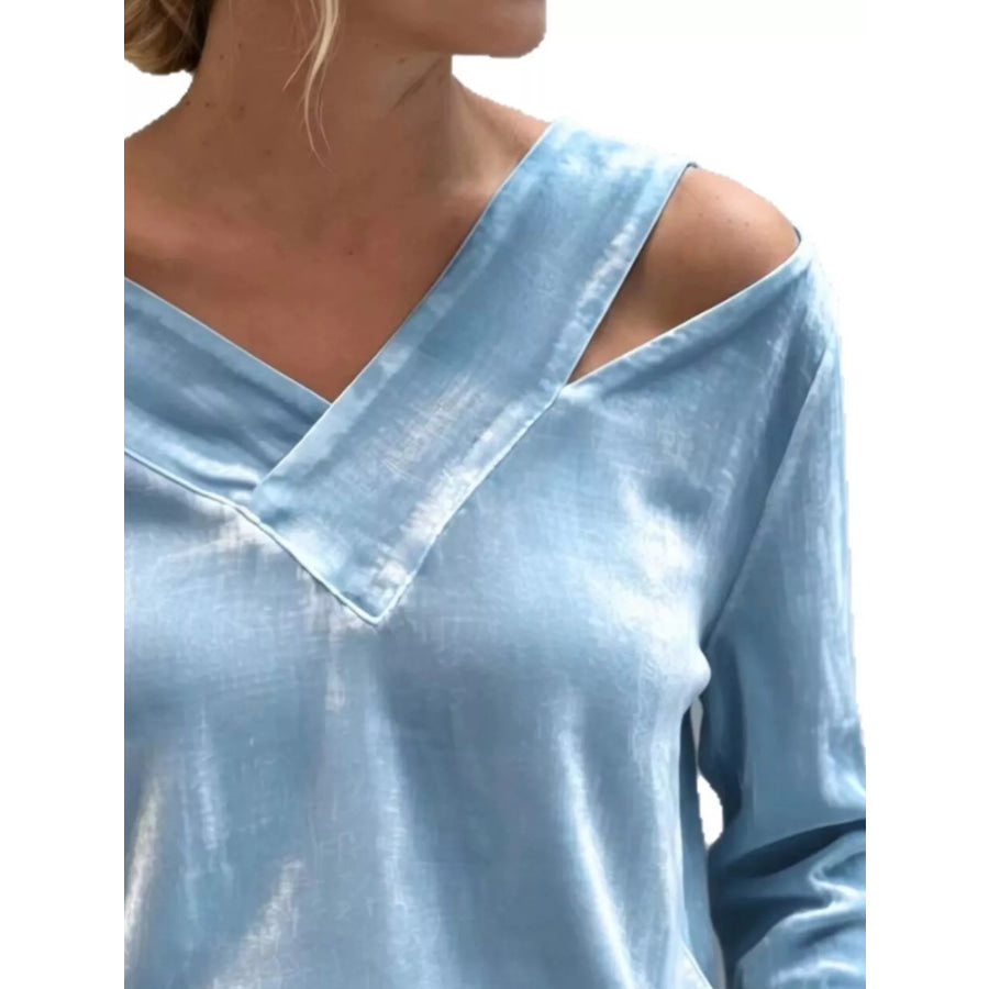 Full Size Velvet Cold-Shoulder V-Neck Blouse Plus Apparel and Accessories
