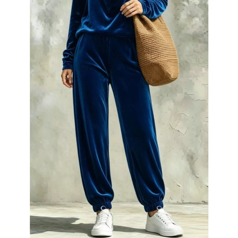 Full Size Velvet Cowl Neck Long Sleeve Top and Pants Set Plus Apparel Accessories