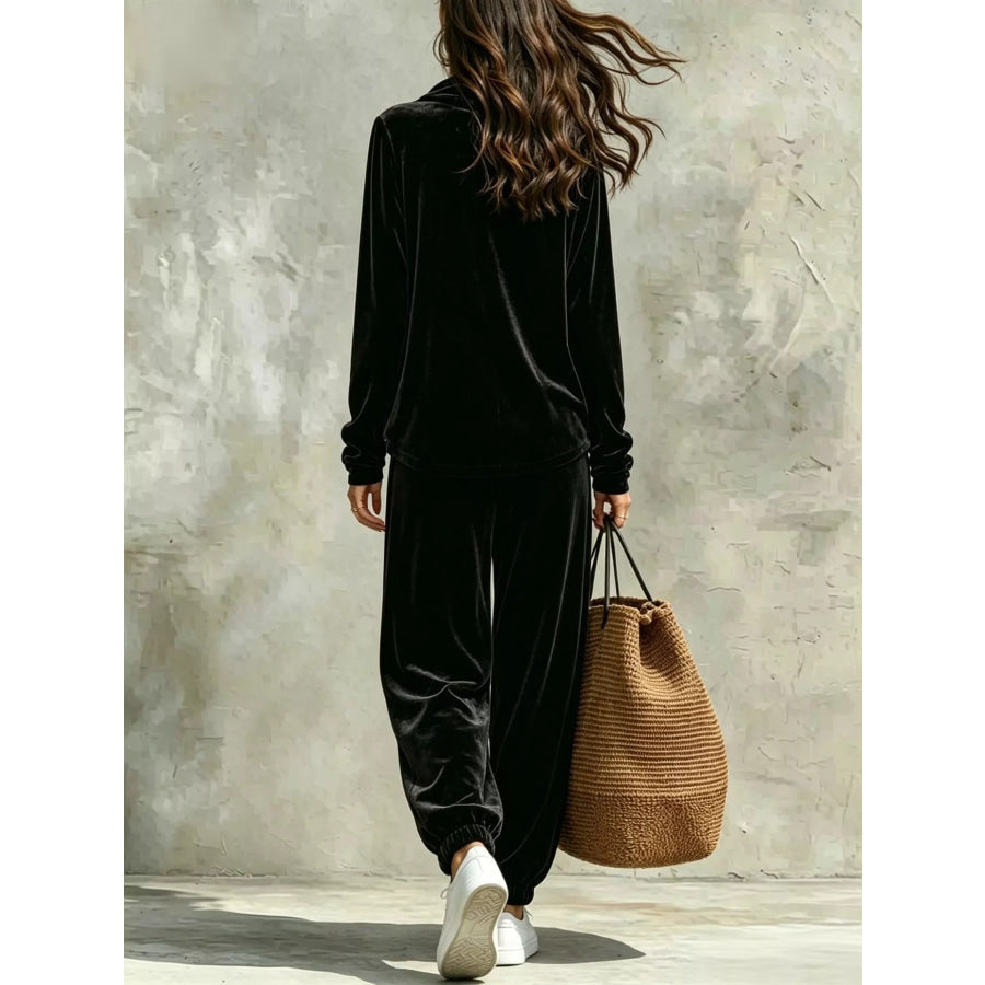 Full Size Velvet Cowl Neck Long Sleeve Top and Pants Set Plus Apparel Accessories